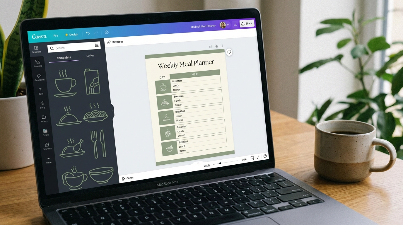 Creating a digital product in Canva — weekly meal planner template to sell online