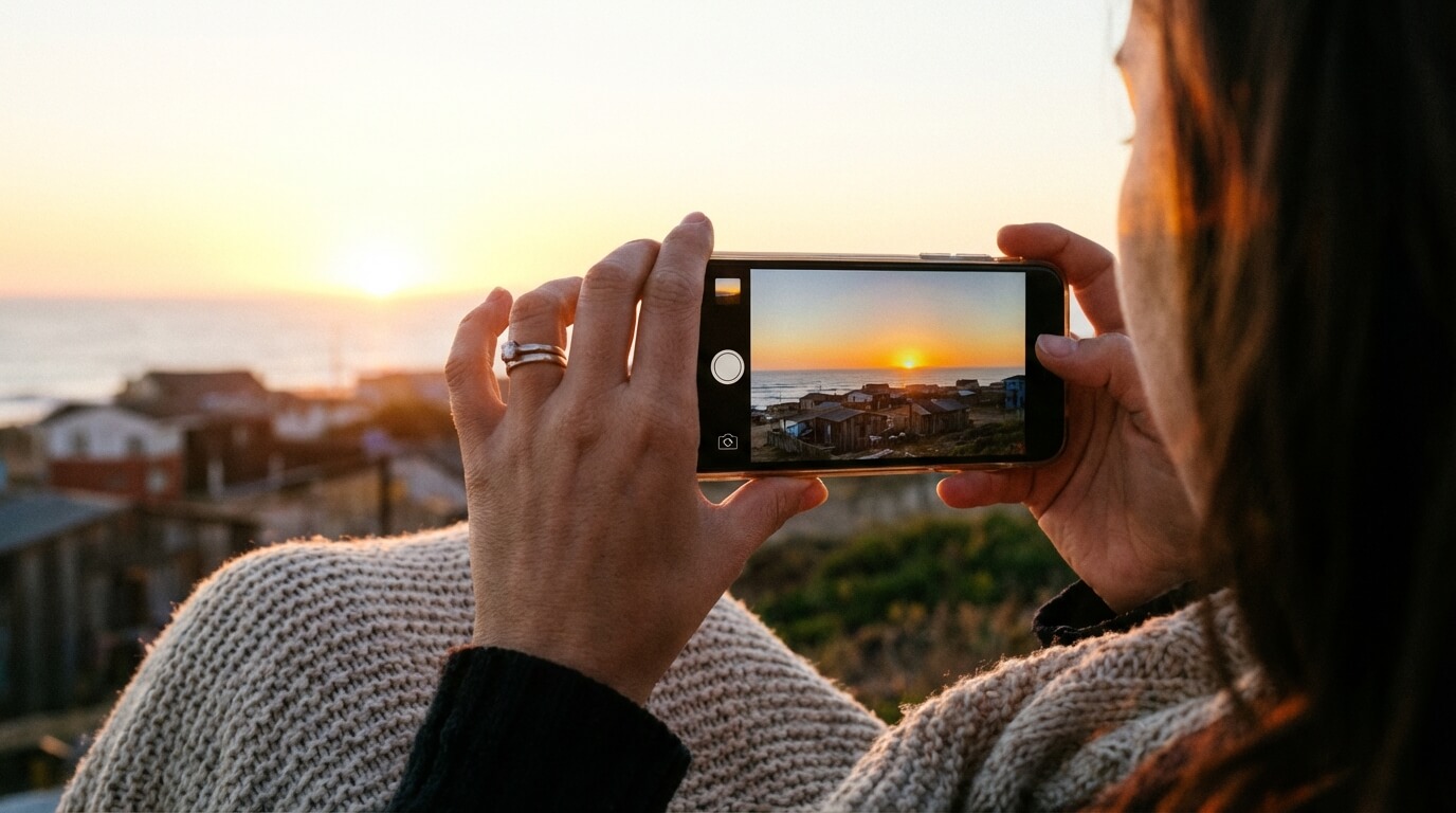 Someone holding a phone, filming a beautiful scene