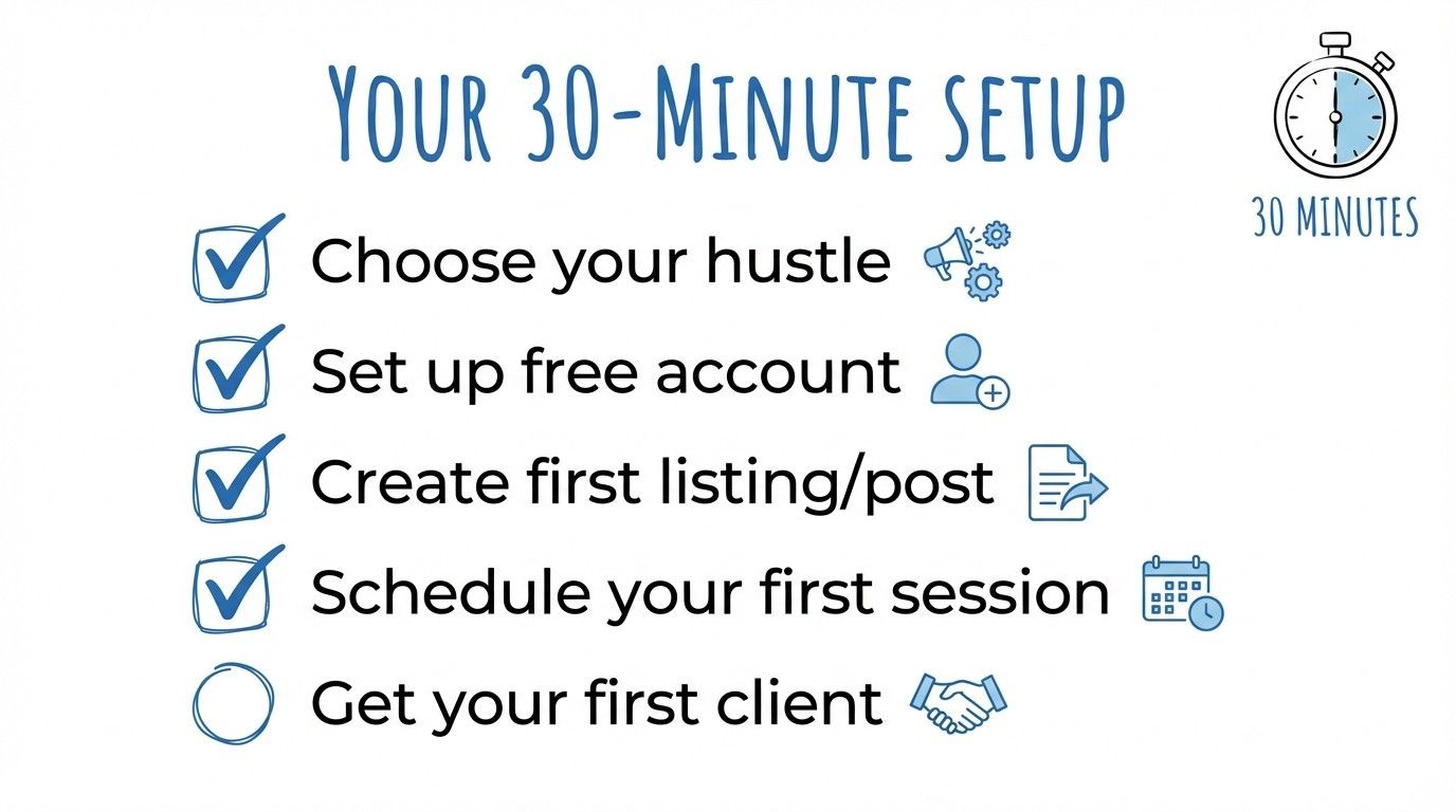 30-minute startup checklist for parents starting a side hustle with simple action steps and checkboxes