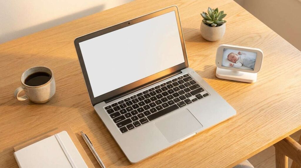 Digital product ideas parents can launch from home using a laptop and a baby monitor