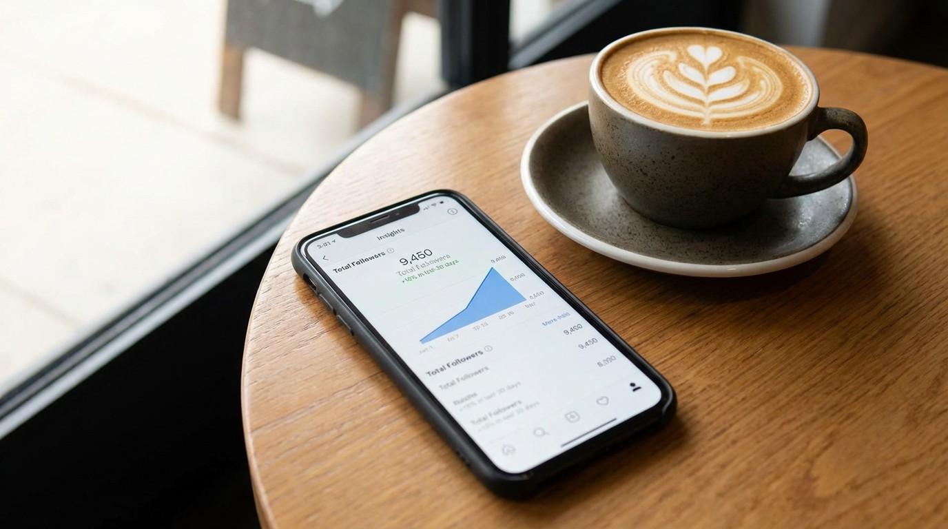Phone showing Instagram follower growth chart with sales notification on laptop behind it — month 3 results from a faceless brand side hustle