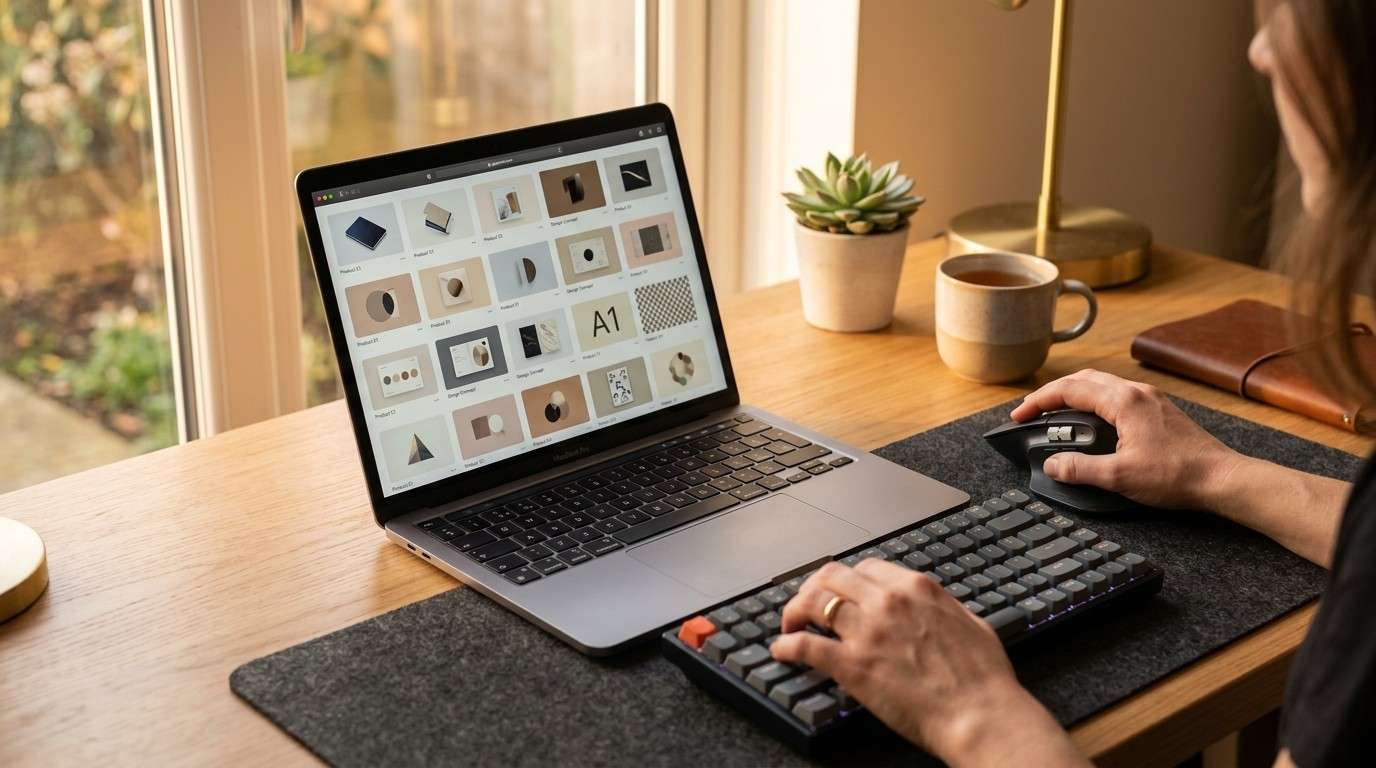 A laptop and open planner sit on a light-wood table in a modern living room, illustrating master resell rights for beginners setup.