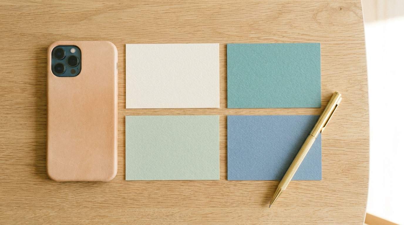 A smartphone and four organized cards on a wooden desk, representing the 4-goal CTA framework.