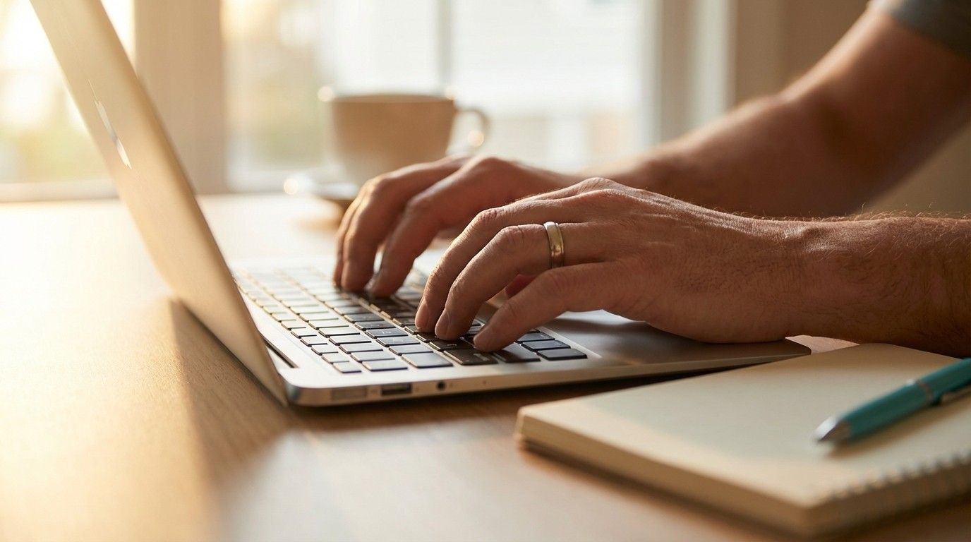 Hands typing on laptop for side hustle work, realistic timeline to make 500 a month with a side hustle