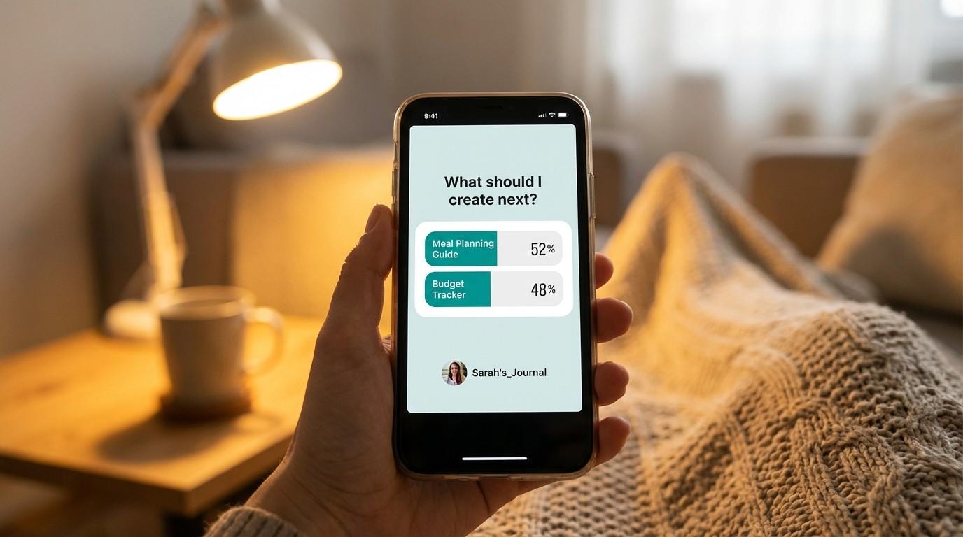 Using social media polls to validate a digital product idea with your audience.