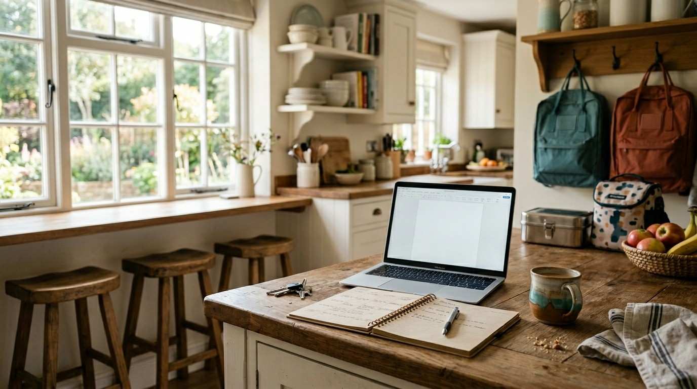 Kitchen & Family Life lifestyle scene illustrating faceless tiktok account grow for busy parents